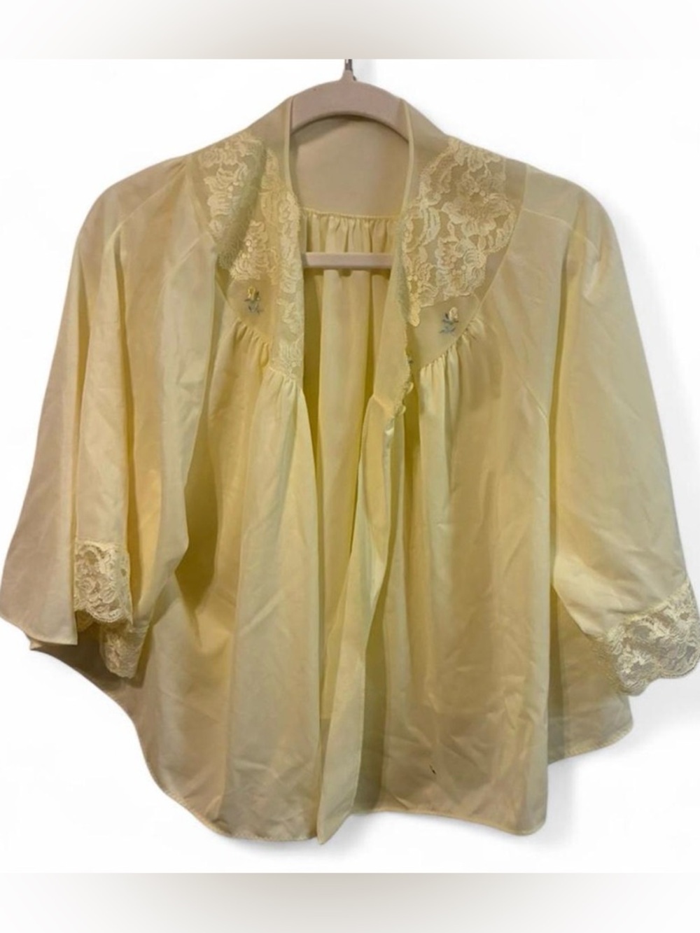 Vintage Shadowline Yellow Lace Bed Jacket Loungewear Large